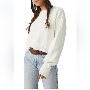 Free People Easy Street Cropped Crew Neck Pullover Sweater Cream Women Size L